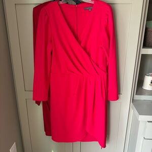 EUC Dillards Julia Jordan Ruched Wrap Dress V-Neck Pinkish Red Sz 12 Worn 1x